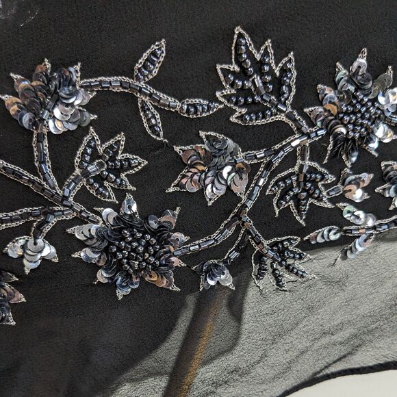 Vtg Cache Prom Dress Maxi Gown Black 12 Y2K Fairy Goth Silk Silver Floral Bead - Picture 2 of 14